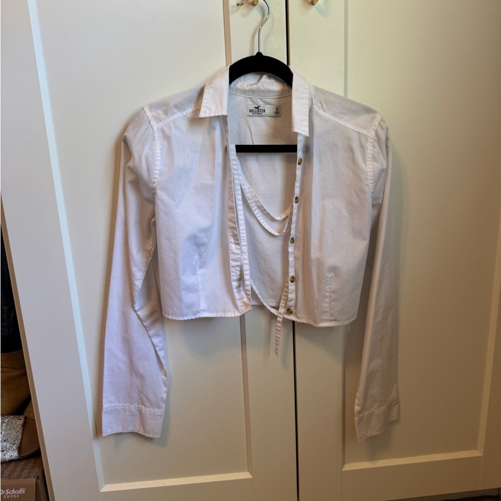 White Cropped Button-Up Shirt
